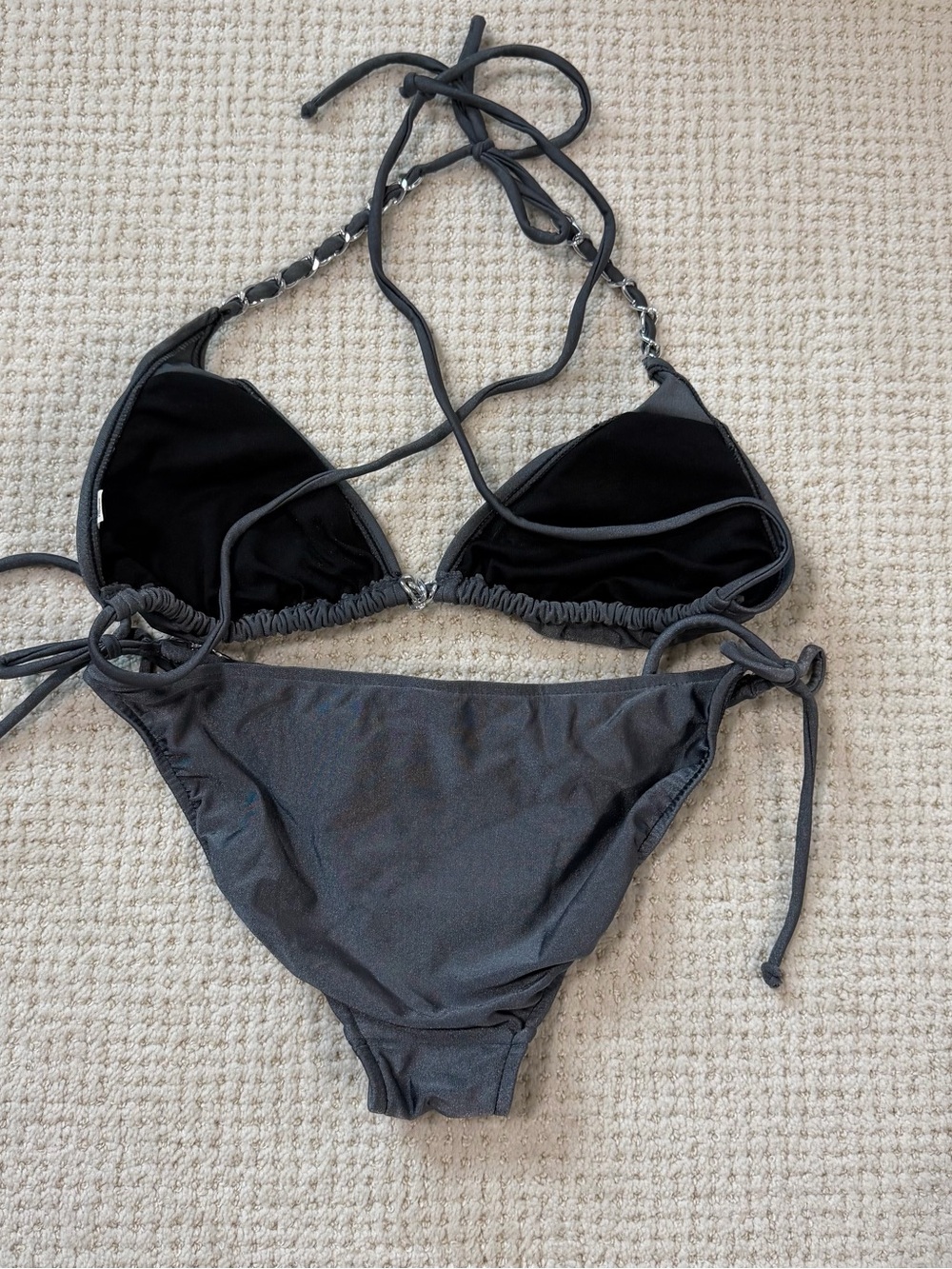 Xhilaration Gray Chain-Trim Tie Bikini Set - Picture 3 of 5